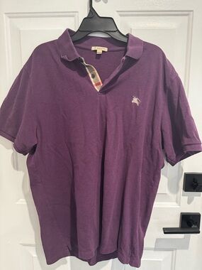 Burberry Men's Purple Polo with Signature Check Placket
